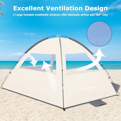 COMMOUDS Beach Tent Sun Shade for 3/4/6/8 Person, UPF 50+ Beach Sun Shelter Canopy Tent, Lightweight, Easy Set Up and Carry - color: CreamyGray, size: 3 Person