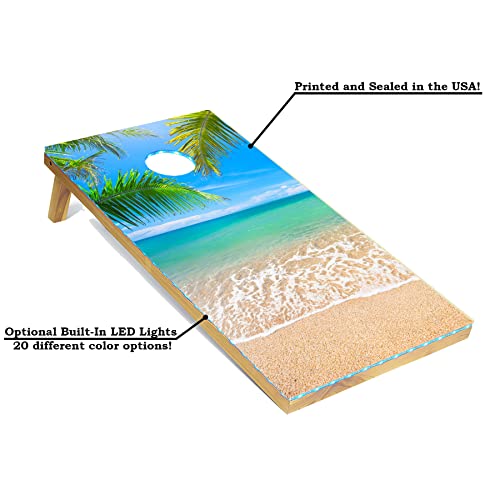 Tailgating Pros Cornhole Board Set w/Bean Bags and Carrying Case - 4'x2' Corn Hole Toss - Tournament and Lightweight Options - Optional LED Lights - color: Beach, size: 4'x2' Boards w/ LED Ring Lights