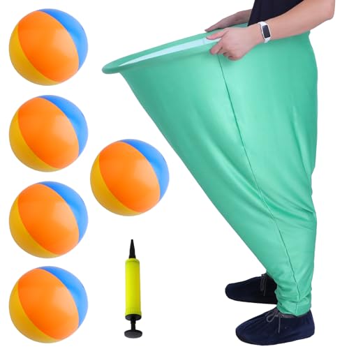 Granny Pants Yard Game Set for Adults, Oversized Granny Pants with 5 Bouncy Balls and 1 Pump, Giant Stretchy Pants, Fun Tossing Games Props for Outdoor Parties, Group Gatherings and Family(Green) - color: Green, size: Large