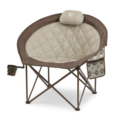 CORE Oversized Papasan Saucer Chair | Foldable Moon Lounge Chair with Cupholder & Storage Pocket for Indoor Home or Outdoor Camping | Perfect for Concert Seat, Sports, Beach, Travel & Picnic - color: Mocha Latte