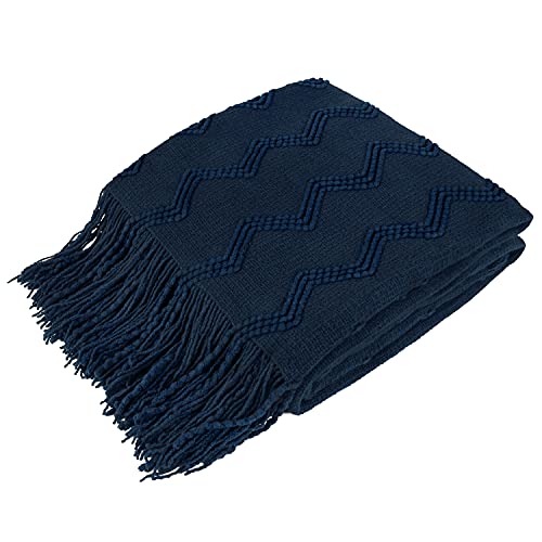 PAVILIA Navy Blue Knit Throw Blanket for Couch Bed, Soft Knitted Farmhouse Sofa Throw for Living Room, Lightweight Decorative Summer Throw Blanket for Chair, Outdoor Textured Boho Blanket, 50x60 - color: Navy Blue, size: 50 X 60 Inches - Throw