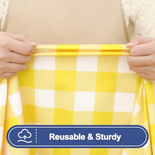 Smiry Picnic Table Cloth 2 Pack, Waterproof Elastic Fitted Tablecloths for 24x48 Rectangle Tables, Washable Polyester Buffalo Plaid Tablecloth for Camping, Dining & Outdoor (Yellow & White, 24" x 48") - color: Yellow and White, size: 24" x 48"