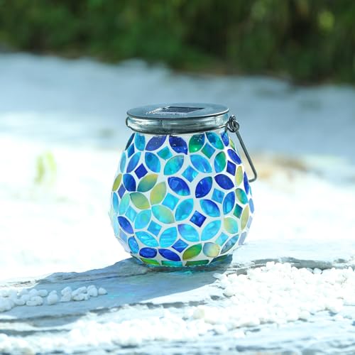Afirst Mosaic Solar Lanterns Outdoor - Glass Hanging Solar Lights Hollow Out Waterproof Table Lamp Outdoor Decorative for Garden, Patio, Holiday Party Outdoor Decoration - style: Coins