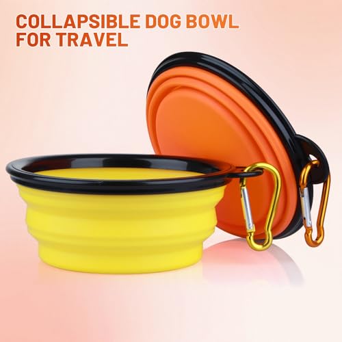 Dog Bowl Pet Collapsible Bowls, 2 Pack Collapsible Dog Water Bowls for Cats Dogs, Portable Pet Feeding Watering Dish for Walking Parking Traveling with 2 Carabiners (Small, Orange+Yellow) - color: Orange+Yellow, size: Small