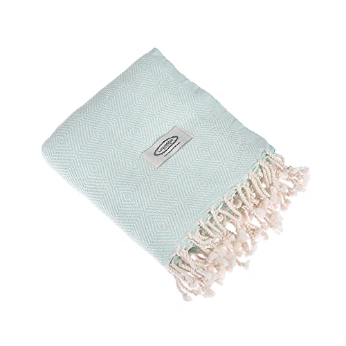 Personalized embroidered Beach Towel | Throw Blanket, Easy Carry, Sand Free, Highly Absorbent, Quick Dry, Turkish Towels for Camping Bath Sauna Beach Gym Pool Yoga SPA by Lahammam, Mediterranean, Aqua - color: Aqua, size: Mediterranean