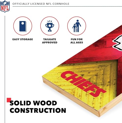 Wild Sports NFL Kansas City Chiefs 2' x 4' Regulation Size Solid Wood Cornhole Set with Direct Print HD Team Graphics