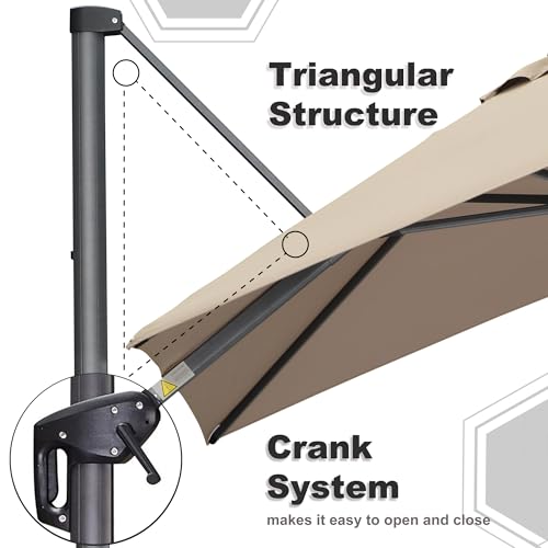 PURPLE LEAF 9' X 11.5' Patio Umbrella Outdoor Cantilever Rectangle Umbrella Aluminum Offset Umbrella with 360-degree Rotation for Garden Deck Pool Patio Taupe - color: Taupe, size: 9' X 11.5', style: Standard