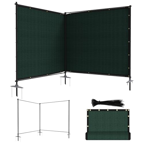 ECOOPTS 5'Hx12'L Privacy Fence Set with Poles and Rails Ground Spikes Fence Kit for Patio Garden Pool Yard (Green) - color: Green, size: 0 5'Hx12'L