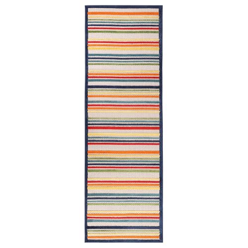 Superior Indoor/Outdoor Runner Rug Perfect for Patio, Bedroom, Kitchen, Laundry Room, Entryway, Office, Playroom, Carpet Cover, Modern Casual Stripe Geometric, Eastyn Collection, 2' 3" x 8', Cream - color: East - Cream, size: 2'3" x 8' (Rectangular)