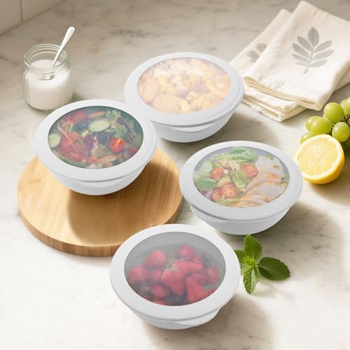 Wheat Straw Bowls Set 40 OZ, Unbreakable Bowls with Dust-Proof Lids Set of 4, Microwave & Dishwasher Safe, Alternative Reusable Plastic Bowl for Cereal, Soup, Salad and Ramen, White - color: White, size: 40 Oz With Lid