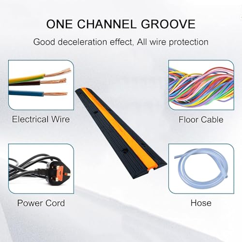 Rubber Durable Cable Protector Ramp Cover, Single Channel Heavy Duty Hose & Cord Track Floor Protection, 97x15x3cm, for Indoor and Outdoor Use