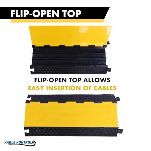Kable Kontrol Atlas Cable Protector Wire Ramp - 3 Channel Bulk Wholesale Pallet - 40 Pcs - 35” Long Black & Yellow - 24000 Lbs Load Capacity - Rubber Speed Bump Wire Protector Cord Cover - CP9973 - size: 3 Channel - 40 Units