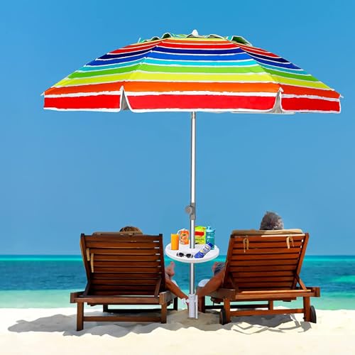 AMMSUN 13" Beach Umbrella Table Tray for Beach, Patio, Garden, Swimming Pool with Cup Holders, Snack Compartments White - color: A White