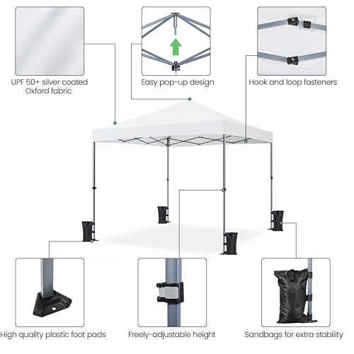 Yaheetech 8x8 Pop Up Canopy Easy Set-up Tent, Portable Outdoor Canopy Instant Tent, Commercial Gazebo with Wheeled Carry Bag & 4 Sandbags for Home, Party & Outdoor Activities, White - color: White, size: 8x8