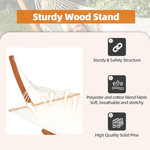 ECOTOUGE 13 FT Hammock with Stand, Heavy Duty Hammock Stand, 2 Person Heavy Large Hammock Bed for Porch, Patio, Balcony, Garden, Backyard, Load 550lbs 550LBS, White-Yellow - size: 13FT