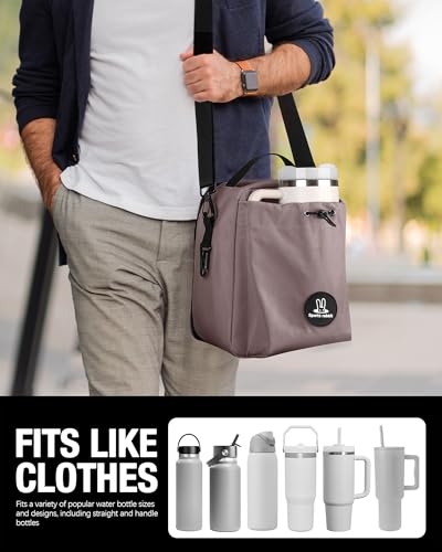 Sports rabbit Insulated Lunch Bag for Men–Compatible with 30/40OZ Handle & Straight Bottles–Leakproof Cooler Tote, Wax-Coated Oxford, Adjustable Strap–Perfect for Work, Travel, Picnics (Coffee Brown) - color: Coffee Brown