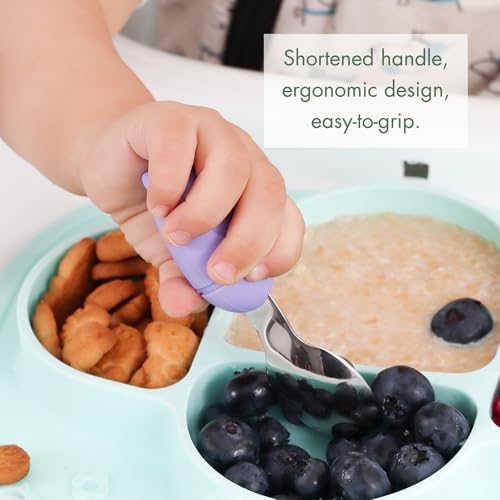 Baby Fork and Spoon Set with Carry Case Baby Training Utensils Self Feeding Toddler Silverware Silicone and Stainless Steel Kids and Toddler Utensil Set-Dinosaur - color: Dinosaur