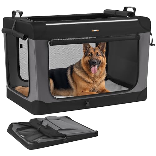 Feandrea Collapsible Dog Crate, 42-Inch Portable Dog Travel Crate for Large Dogs, Oxford Fabric Pet Carrier with 4 Mesh Doors, Handles, Storage Pocket, Water Bottle Holder, Ink Black UPDC021B01 - size: XXL（42"L x 28"W x 28"H)