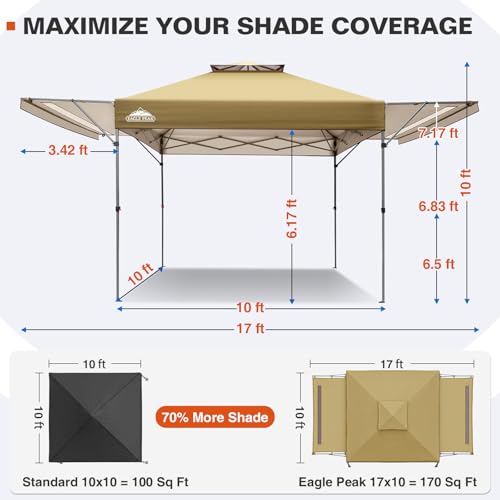 EAGLE PEAK 17x10 Pop up Gazebo Canopy Tent Outdoor Instant Canopy Shelter with Adjustable Dual Half Awnings (Beige) - color: Beige