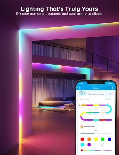 Govee RGBIC Alexa LED Strip Light 16.4ft, Smart WiFi LED Lights Work with Alexa and Google Assistant, Segmented DIY, Music Sync, Color Changing LED Strip Lights for Room, Bedroom, Holiday - size: 16.4ft