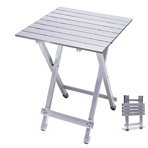 SUNNYFEEL Folding Camping Table - Lightweight Aluminum Portable Picnic Table, 18.5x18.5x24.5 Inch for Cooking, Beach, Hiking, Travel, Fishing, BBQ, Indoor Outdoor Small Foldable Camp Tables - color: Silver-1set