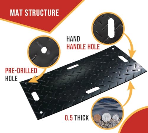 Mytee Products 2' x 4' Ground Protection Mats w/Double Sided Diamond Plated Tread Design - High Density Polyethylene Mat, Easily Supports 20 Ton Loads on Lawns, Dirt, and Any Other Areas - size: 1 - Pack