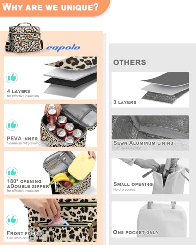 Capolo Lunch Box for Women Men Adults,Insulated Lunch Bag Leakproof Lunch Cooler Box with Removable Strap Cute Lunch Tote Bags Reusable Thermal Lunchbox for School Work Picnic(Small,Leopard) - color: Leopard, size: Small