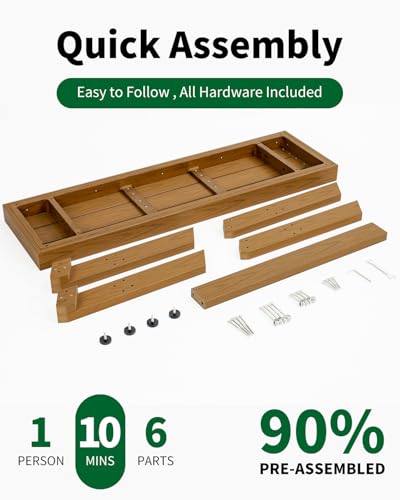 44.5" HIPS Outdoor Dining Bench, X-Shaped Modern Backless 2-Person Seating, All-Weather Patio Bench with Wood Grain Texture, Easy Assembly, Teak - color: Teak, size: 1 Bench