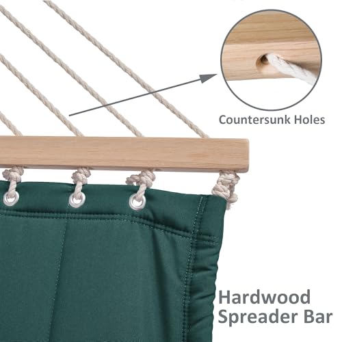 SUNCREAT 2 Person Hammocks for Outside with Stand, Extra Large Double Hammock with Wooden Stand, Dark Green - color: 02-dark Green