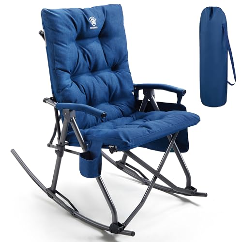 EVER ADVANCED Oversized Folding Rocking Camping Chair, Padded Portable Rocker Chair for Patio, Lawn and Outdoors, Heavy Duty Hard Armchair for Adults Supports 400lbs, Blue - color: Blue, style: Classic