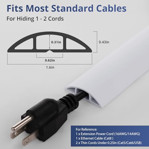 ZhiYo 3.6ft Cord Covers for Wires on Floor, Cord Hider Floor Hide Extension Cords, Soft PVC Cable Cover Cable Protector, Wire Cavity W0.62in H0.31in, White - color: White, size: 1.6'' W X 3.6' L