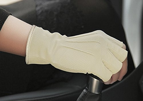 Lightweight Summer Fingerless Gloves Men Women UV Sun Protection Driving Cotton Gloves Nonslip Touchscreen Mittens - color: Beige