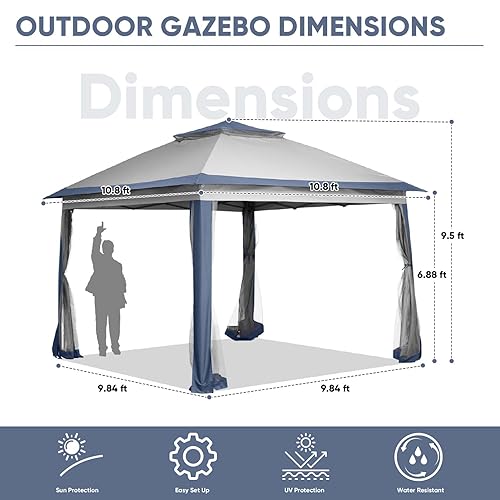 11x11 FT Gazebo Tent, Outdoor Tents for Parties with Mosquito Netting, Folding Heavy Duty Height Adjustable Canopy Tent for Patio Backyard Garden (Blue) - color: Blue
