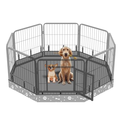 Dog Playpen Bottom Pad Fits for 24 Inch 8 Panels Metal Exercise Pet Playpen, Dog Crate Pad Puppy Playpen Pad, Elastic Buckles Connections.(Note: Playpen Not Included) -Gray - color: Gray