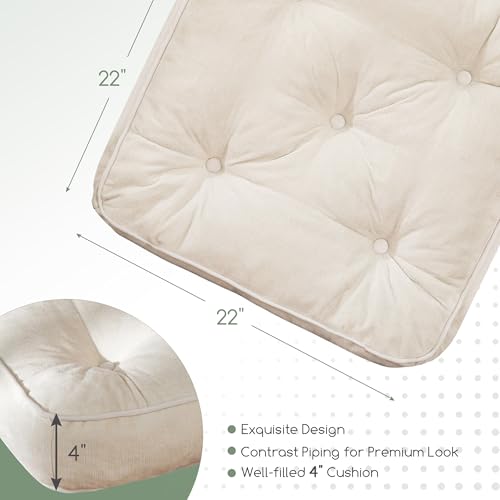 HIGOGOGO Large Floor Pillow Cushion for Adults, Meditation Cushion Pillow with Handle, Lustrous Chenille Tufted, Square Floor Sitting for Tatami Living Room or Yoga, 22x22 Inch, 2Pack, Beige - color: Square Beige, size: 4" Thick(pack of 2)