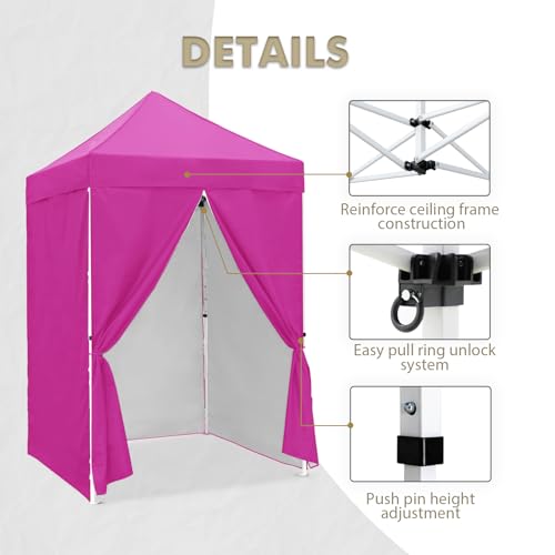 EAGLE PEAK 5x5 Instant Canopy with 4-Side Wall Panels, Small Pop up Portable Canopy Tent with Carry Bag, Light Weight Sun Shelter for Sports, Camping and Beach, Pink - color: Pink