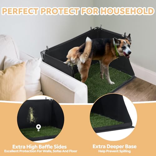 MABOZOO Dog Pee Pad Holder with Artificial Grass, 33.8 * 24 * 17.7 in Foldable Indoor Dog Potty Tray with Hemmed Edge, No Spill Pee Pad Holder Tray Puppy Litter Box for Dogs - size: X-Large