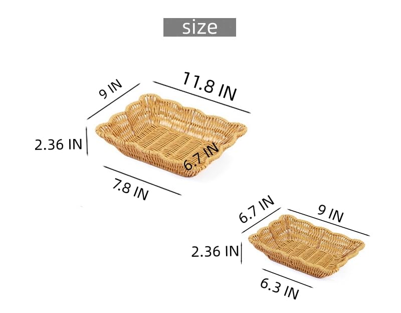 2Pack Wave Shaped Woven Dining Basket Imitation Rattan Fruit Baskets Shaped Picnic Basket Fruit Basket Table Tray Suitable for Family Gatherings Outdoor Camping and Gift Giving - size: 2