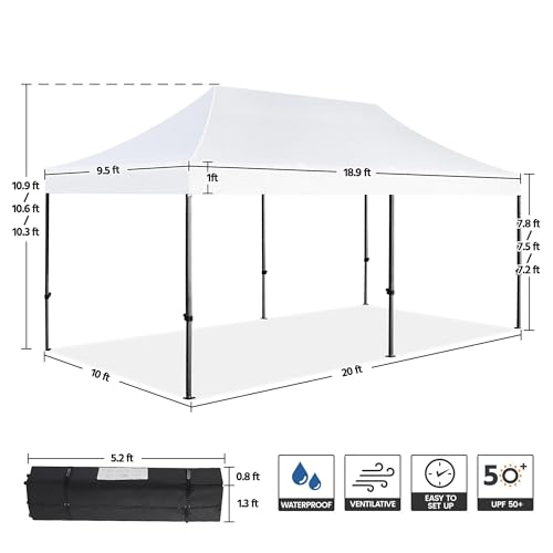 Yaheetech Heavy Duty Pop Up Canopy Tent, 10x20 Commercial Instant Shelter Tent for Wedding, Parties, Adjustable Outdoor Canopy with Wheeled Carry Bag, 6 Sandbags & 10 Stakes, White - color: White, size: 10x20