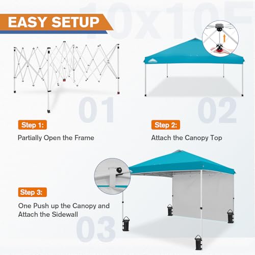 EAGLE PEAK Commercial Canopy 10x10 Pop Up Canopy Tent with 1 Sidewall, Easy Setup Heavy Duty Instant Event Shelter for Vendors & Markets, Outdoor Sun Shade, Turquoise - color: Turquoise, size: 10x10