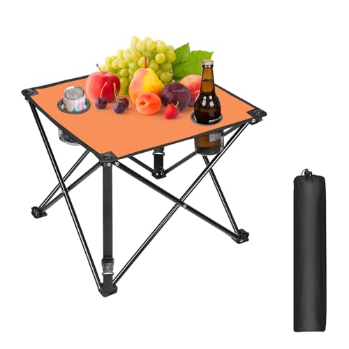 Moclever Foldable Camping Table–Ultralight Portable Table with Cup Holders&Carry Bag, Perfect for Outdoor Adventures,Picnic,Beach, BBQ,Hiking & Home Use - style: 1 Pc Orange