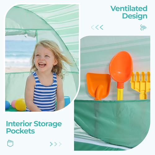 Pop Up Baby Beach Tent - Baby Tent for Beach Essentials with UPF 50+ UV Protection, Portable Sun Shade Canopy Summer Outdoor for Infants (Green Stripes) - color: Green Stripes