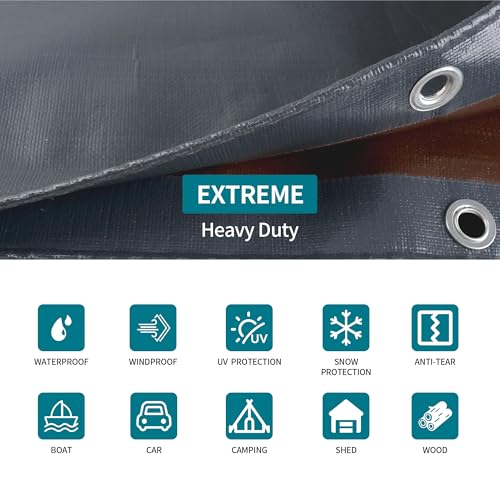 TARPAL tarp 16x20 Feet Super Heavy Duty Tarps Cover 20mil Waterproof UV Protection Rip and Tear Proof Tarpaulin with Grommets(Grey/Brown) - size: 16x20 Feet-Finished size