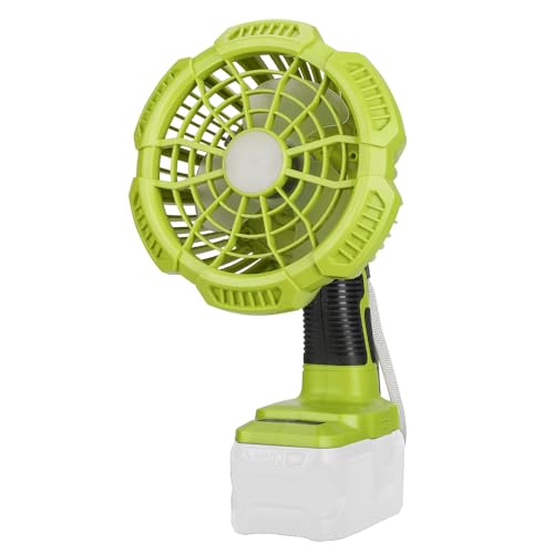 18V Cordless Fan Compatible with Ryobi 18V Battery, Battery Operated Fan for Camping with LED Light, Remote, 3 Wind/Brightness Modes, Timer for Tent Camping - style: Style 1