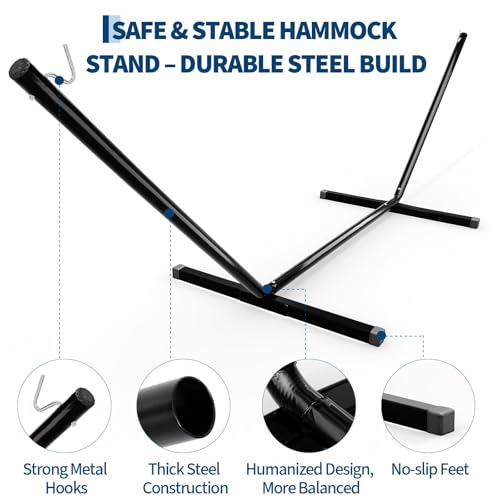 12 FT Outdoor Hammock Stand Heavy Duty Steel, Portable 2 Person Hammock Frame with Hooks and Chains, 450 LBS Capacity Hammock Holder for Patio Backyard Garden, Black - color: T-shaped