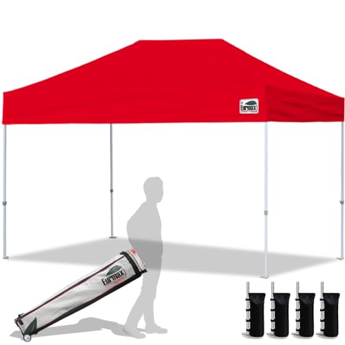 Eurmax USA 8x12ft Pop Up Canopy, Commercial Instant Tent for Outdoor Events, Patented No-Tip Rolling Storage Bag with 4 Sandbags, UV & Water Resistant, Heavy Duty Portable Shelter Gazebo,Red - color: Red, size: 8x12