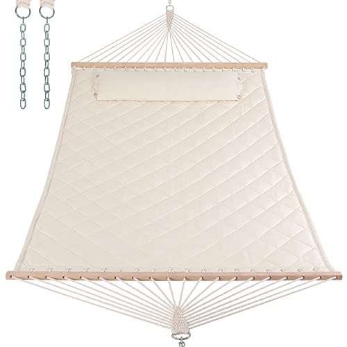 ANOW Two Person Hammock with Spreader Bars and Detachable Pillow, Heavy Duty Hammock for Outdoors Indoors, 450 LBS Weight Capacity, Cream - color: Cream, size: 2 Person Without Stand