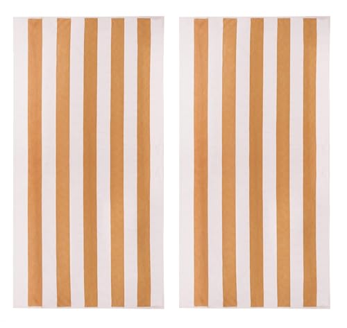 COTTON CRAFT Oversized XL Beach Towel - 2 Pack 39 x 68 inches Big & Huge Beach Blanket Towel - 100% Cotton Velour Thick Plush 450 GSM Super Soft Luxury - Pool Picnic Bath Towel - Cabana Stripe Linen - color: Cabana Stripe - Linen, size: 2 Pack - 39x68