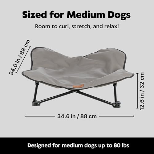 TRIXIE Camping Cot for Medium Dogs, Elevated Pet Travel Bed 34.6" x 34.6", Support Breeds up to 80 lbs, Portable Steel Frame Lounger with Cushioned Removable Topper, Foldable Design - size: Medium