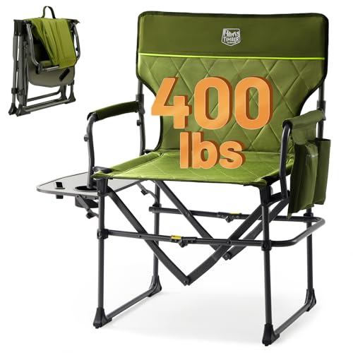 Timber Ridge Aluminum Camping Directors Chair with Side Table Pocket, Portable Folding Chair, Heavy Duty Lawn Chair for Fishing Trip Picnic Concert Outdoor 400lbs, Green - color: Green, style: Standard